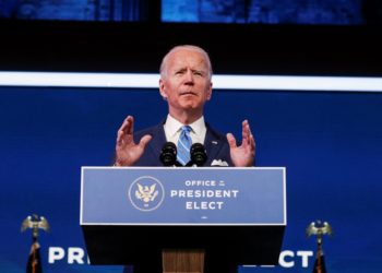 U.S. President-elect Joe Biden delivers remarks during a televised speech on the current economic and health crises at The Queen Theatre in Wilmington, Delaware, U.S., January 14, 2021. REUTERS/Tom Brenner